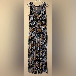 G By Giuliana Stretch Knit Black Floral Wide Leg Jumpsuit
